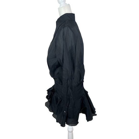 ZCRAVE Emma Dropped Waist Ruffled Organza Shirtdress Black Night Out Size Small - Picture 6 of 16